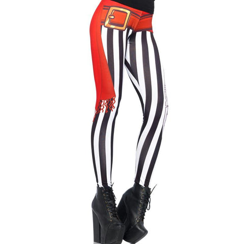 Swashbuckler Stripy Print Leggings With Sash And Sword Detail Small Black/White