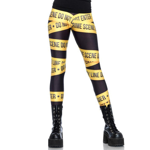 Crime Scene Tape Print Leggings Medium Black/Yellow
