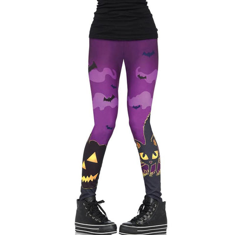 Scaredy Cat Spooky Print Leggings With Bat And Pumpkin Detail Large Multicolor