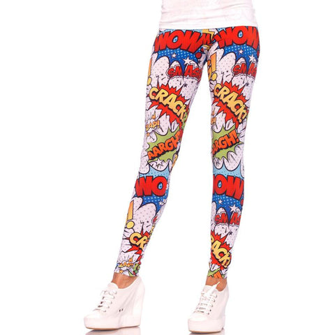 Crime Fighter Comic Exclamation Print Leggings Small Multicolor