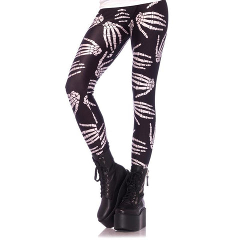 Boney Hands Skeleton Print Legging Small Black/White