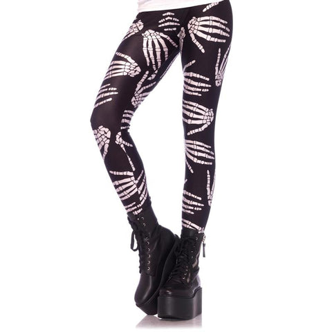 Boney Hands Skeleton Print Legging Medium Black-White