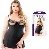 Curve Savannah Metallic Embroidered Chemise & G-String Black 3X/4X