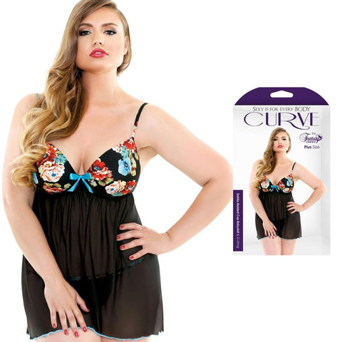 Curve Dahlia Molded Cup Babydoll & G-String Multi Floral 1X/2X