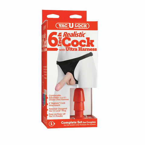 Vac-U-Lock - 6 Inch Realistic Cock - With Ultra Harness White